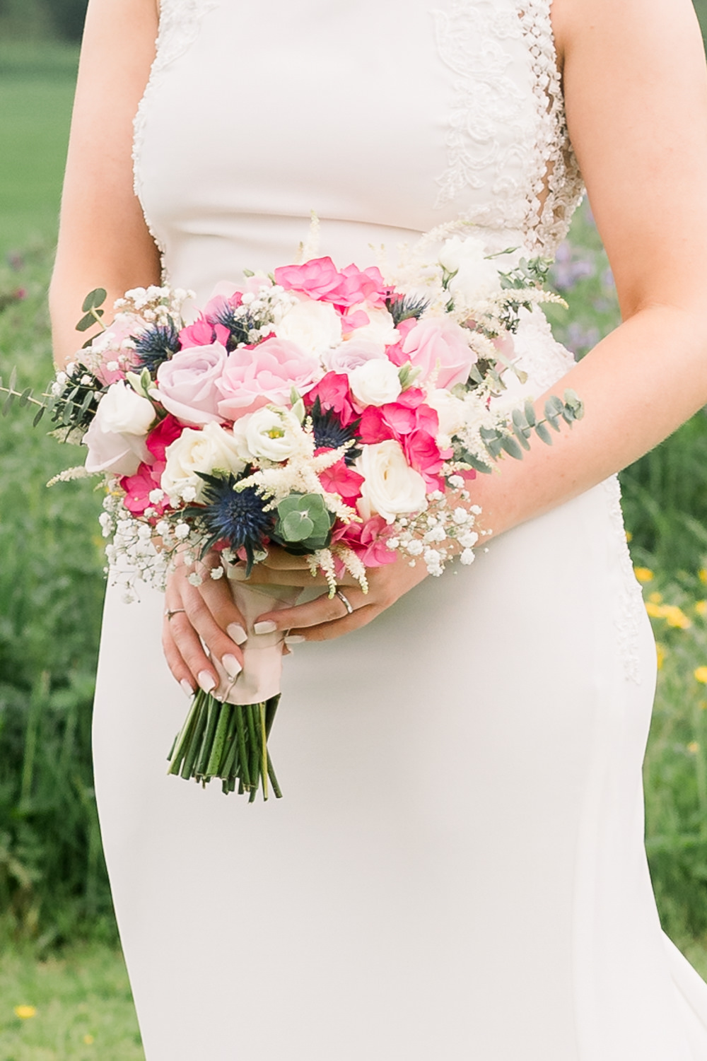 Bouquet Flowers Bride Bridal Pink White Scotland Barn Wedding LJ Horton Photography