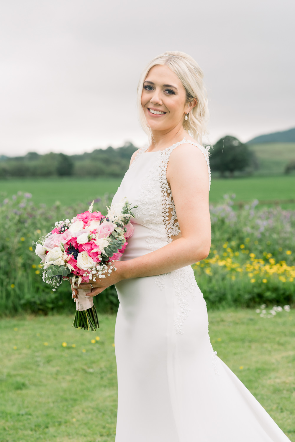 Dress Gown Bride Bridal Open Back Train Scotland Barn Wedding LJ Horton Photography