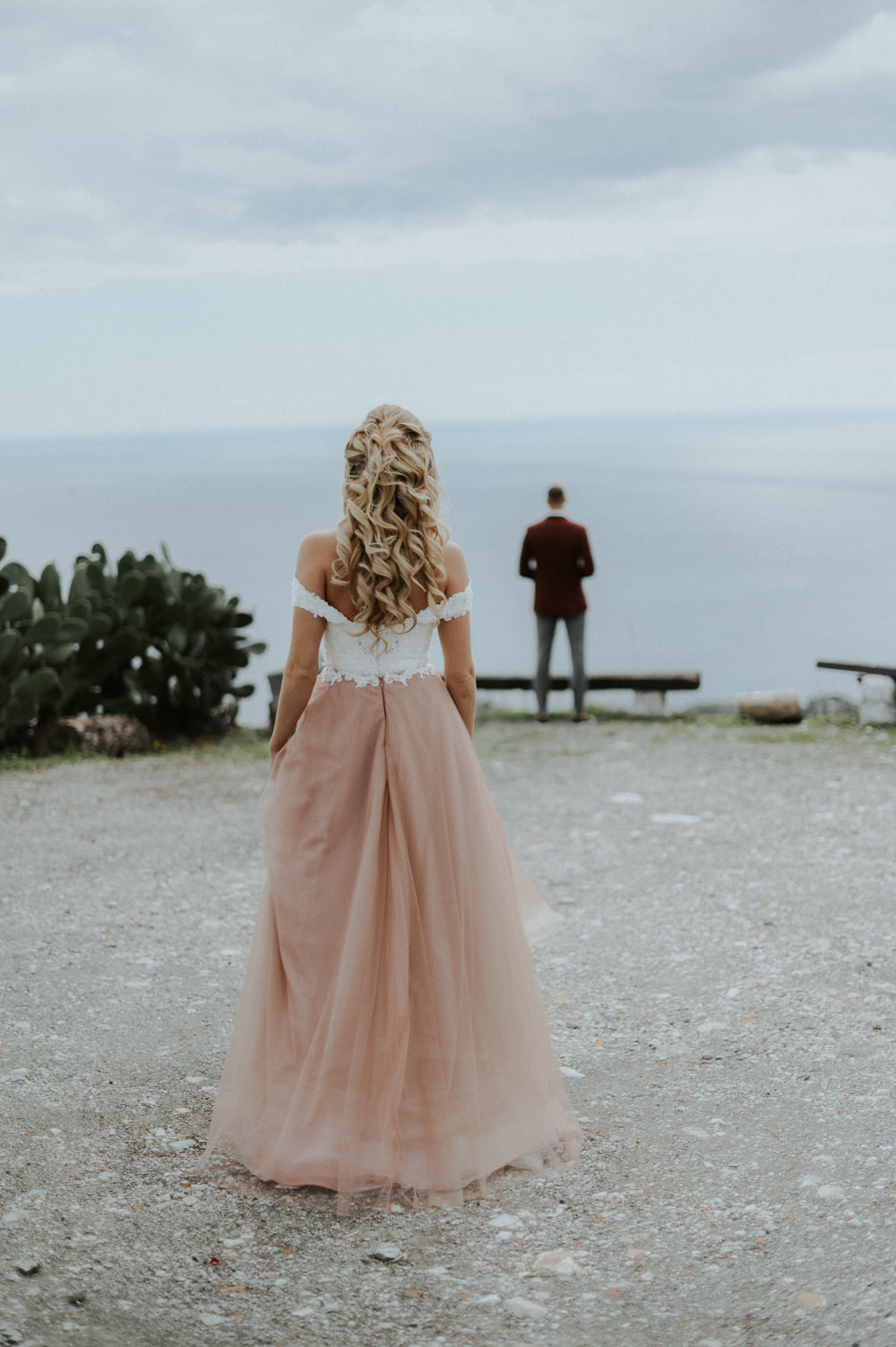 Dress Gown Bride Bridal Pink Skirt Taormina Wedding Saukans Photography