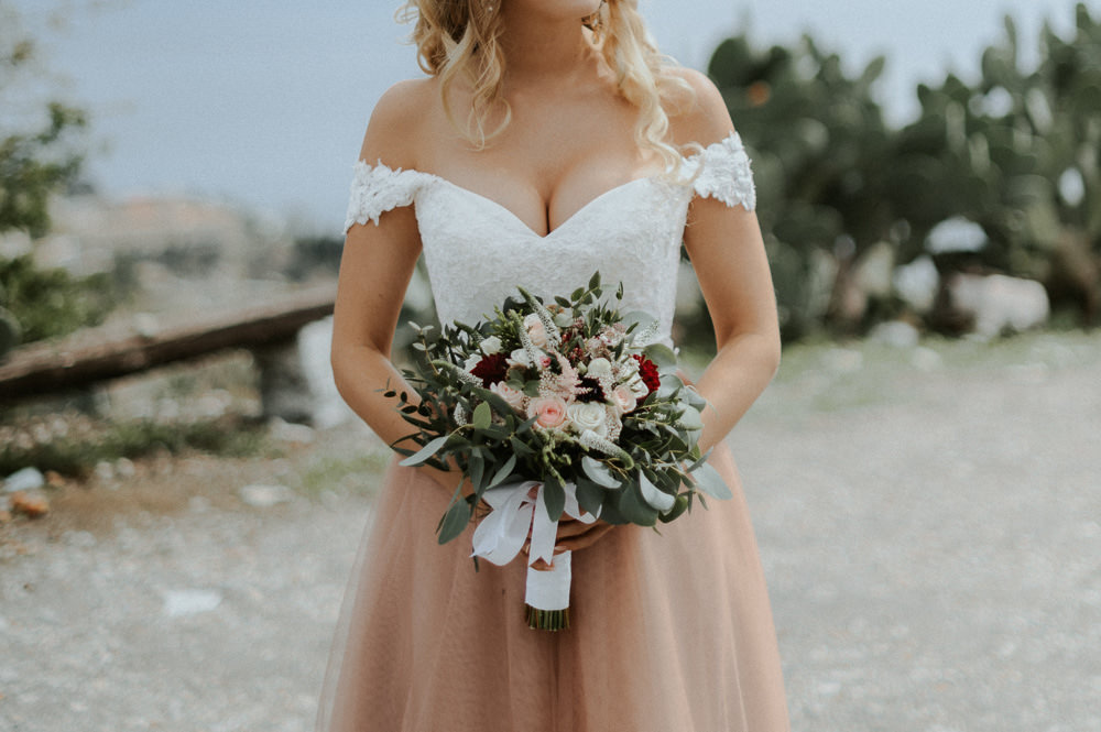 Bouquet Flowers Bride Bridal Pink Greenery Taormina Wedding Saukans Photography