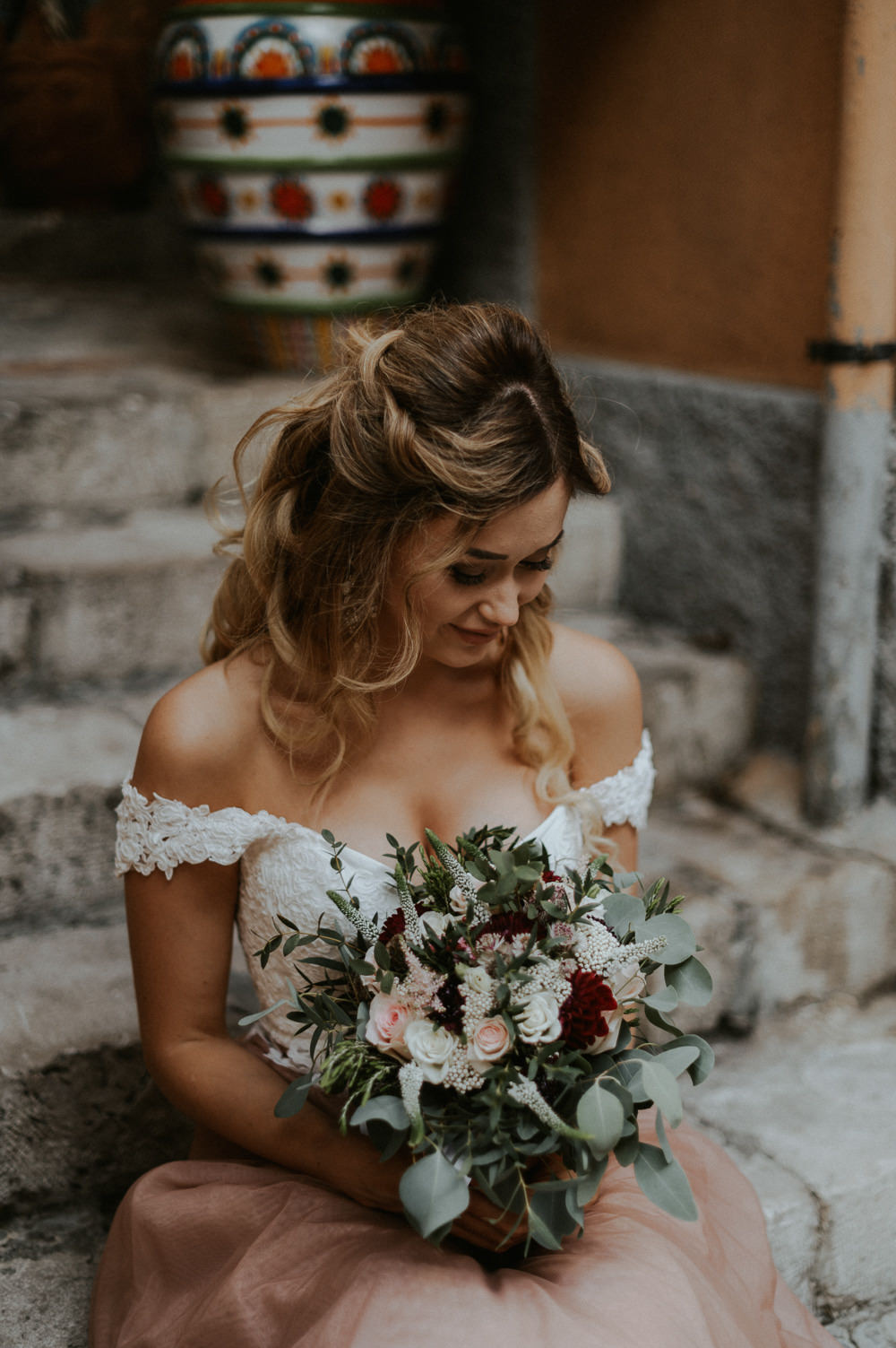 Bouquet Flowers Bride Bridal Pink Greenery Taormina Wedding Saukans Photography