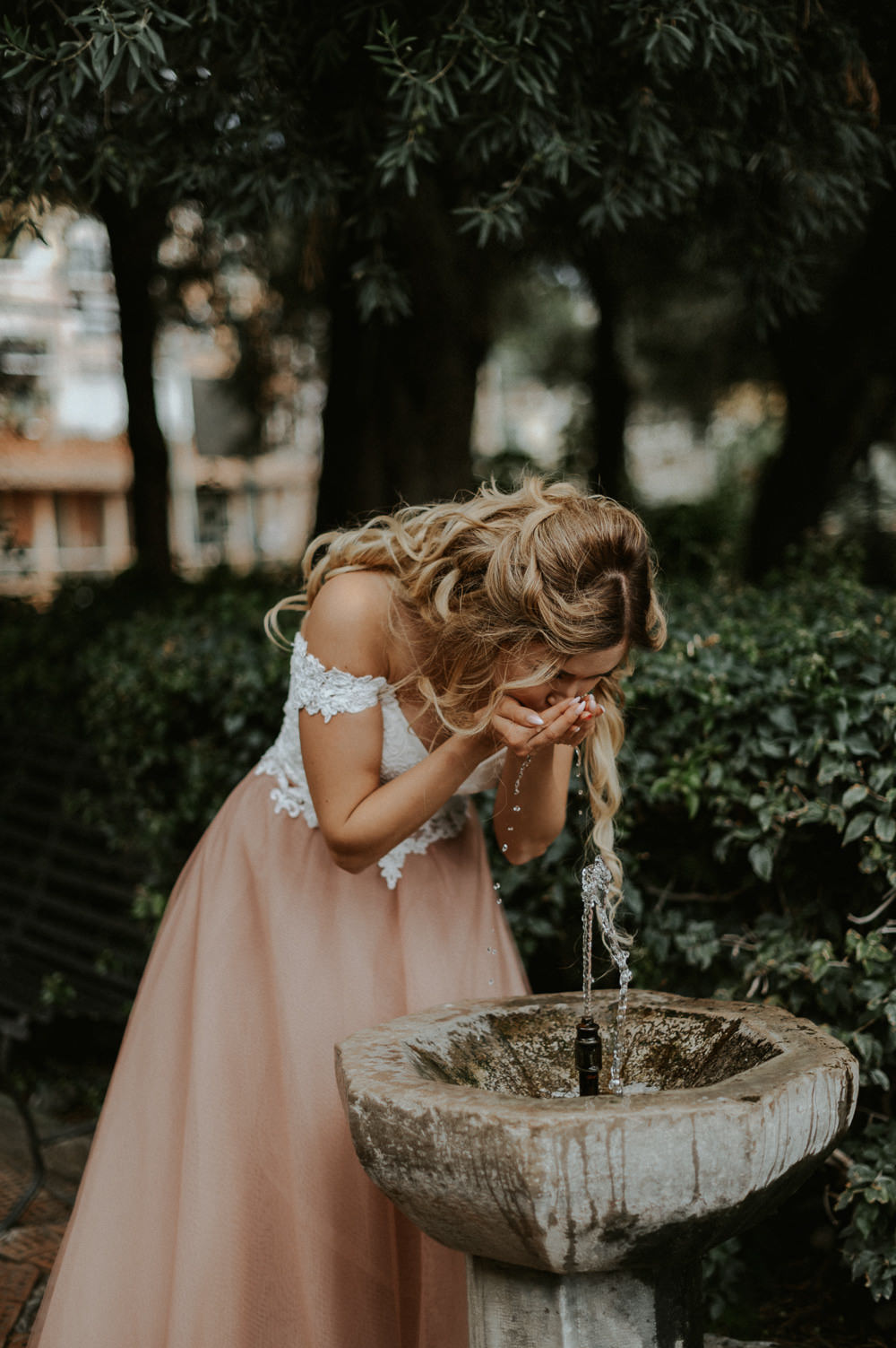 Dress Gown Bride Bridal Pink Skirt Taormina Wedding Saukans Photography