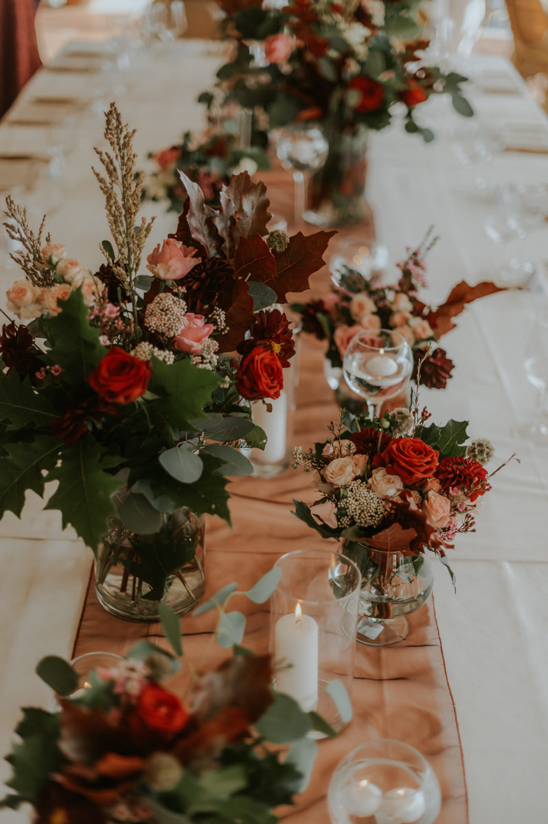 Table Flowers Decor Red Pink Centrepiece Taormina Wedding Saukans Photography