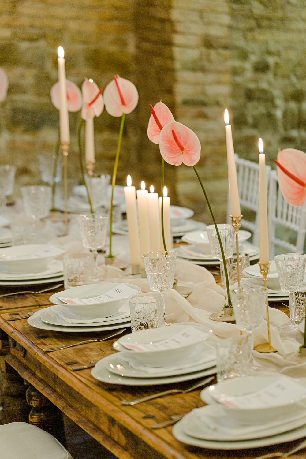 Wooden Table Decor Modern Candles Anthurium Wedding Flowers Francesca Francesca