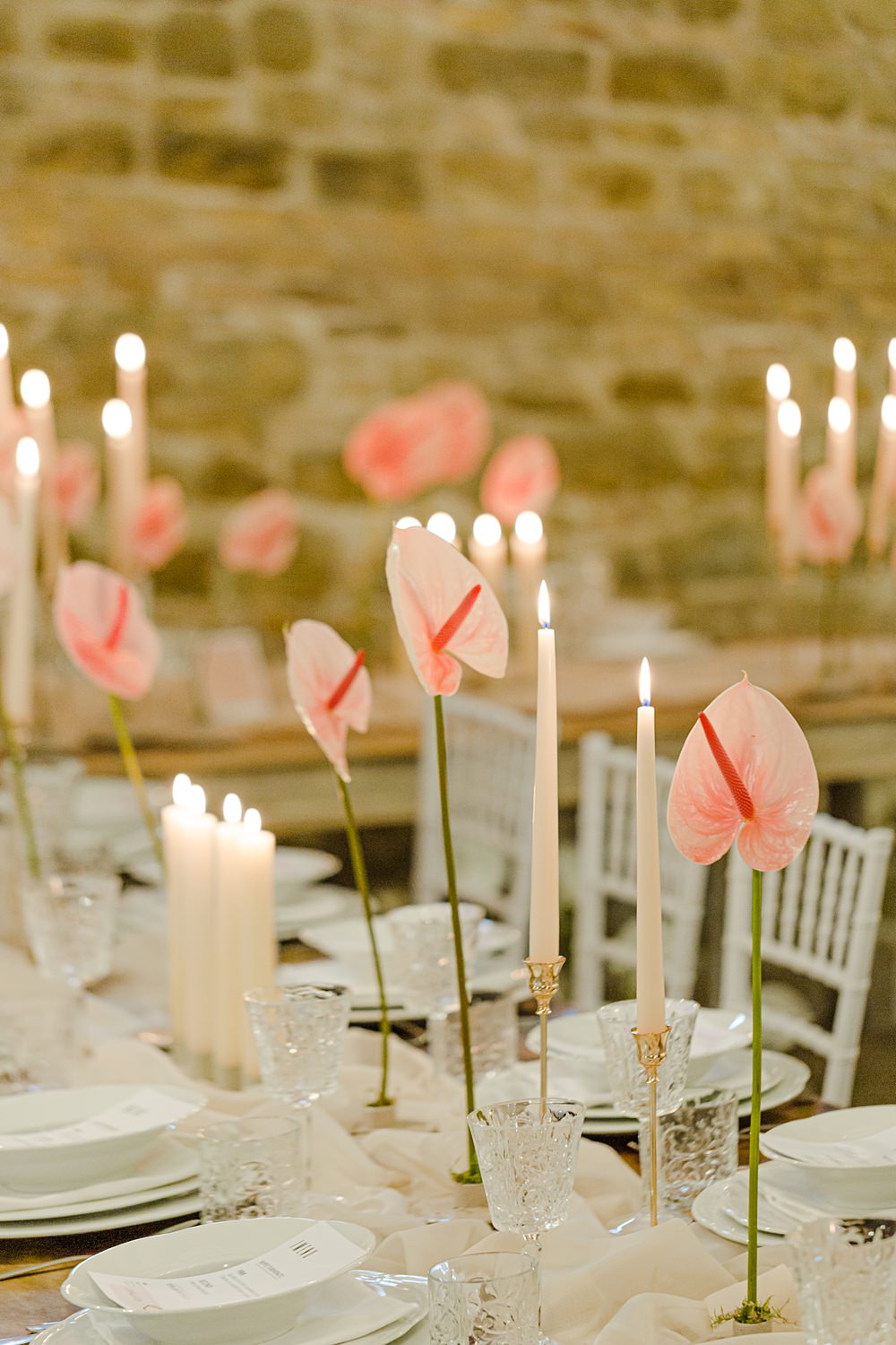 Wooden Table Decor Modern Candles Anthurium Wedding Flowers Francesca Francesca