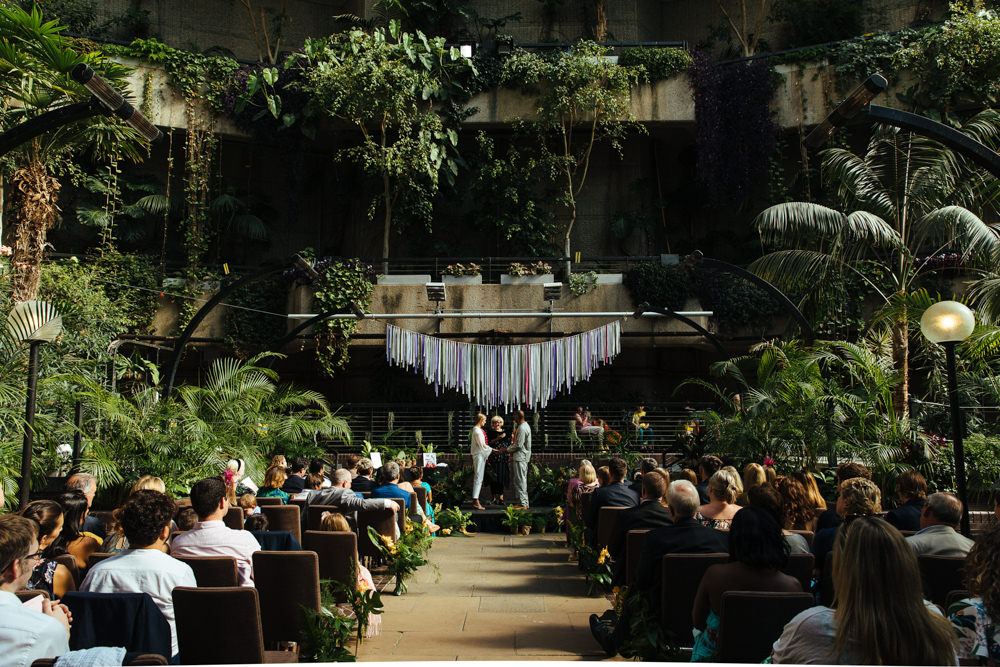 Tassel Bunting Backdrop Ceremony Barbican Conservatory Wedding Lyndsey Goddard