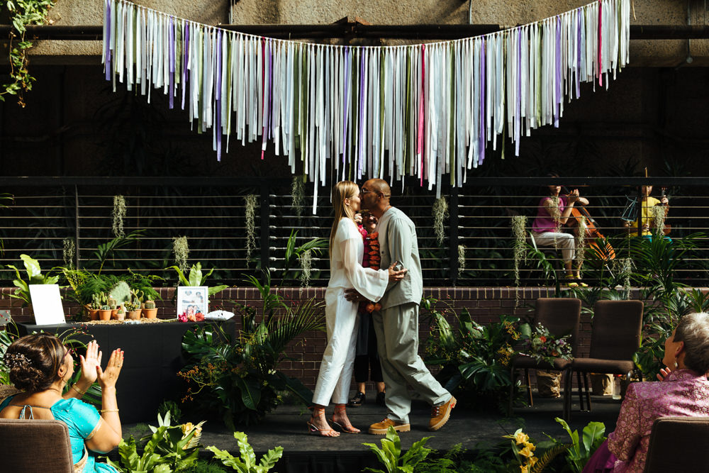 Tassel Bunting Backdrop Ceremony Barbican Conservatory Wedding Lyndsey Goddard