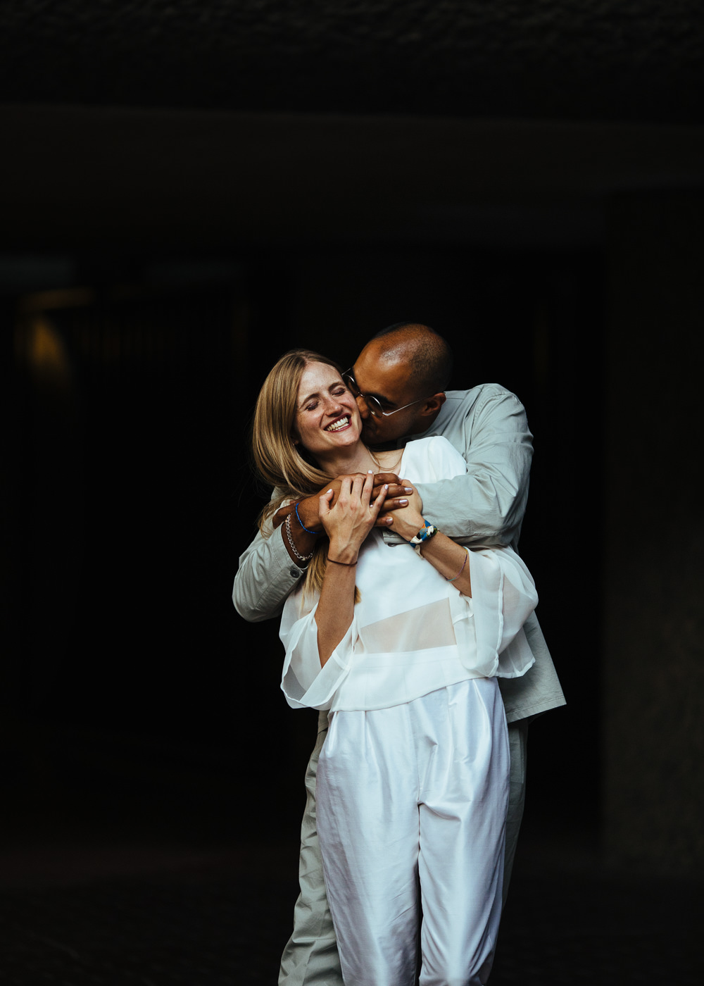 Jumpsuit Trouser Suit Bride Grandad Collar Jacket Groom Barbican Conservatory Wedding Lyndsey Goddard