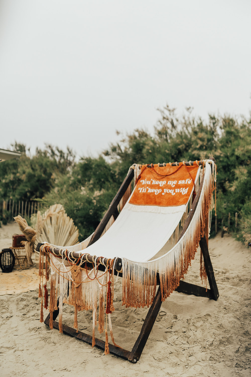 Boho Beach Elopement Rebecca Carpenter Photography Giant Deckchair Banner Sign Tassels