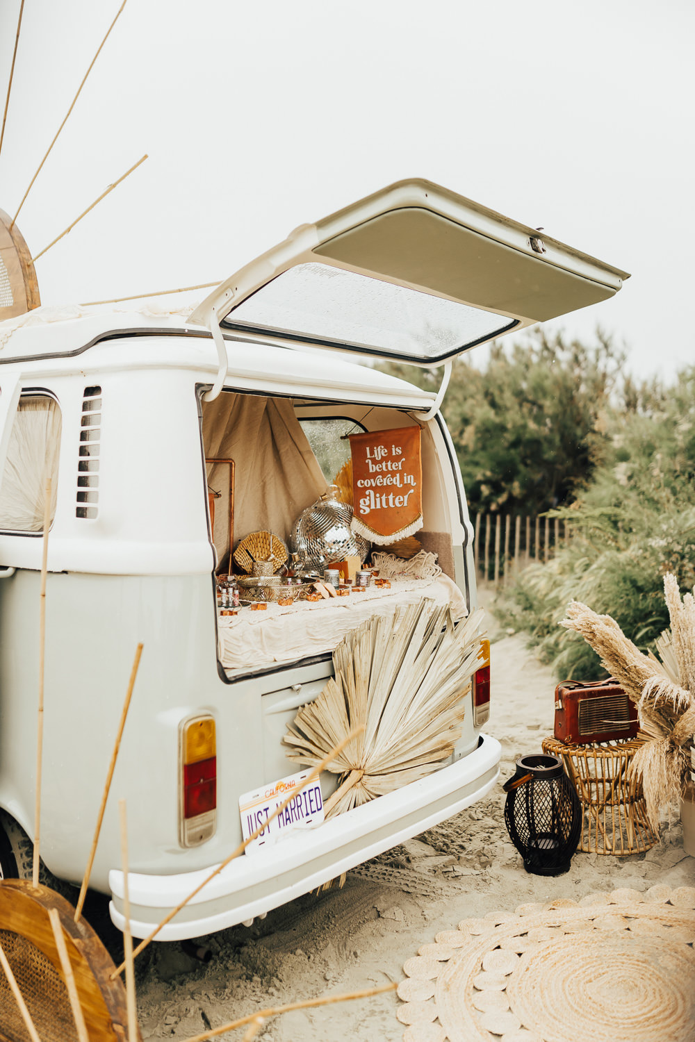 Photobooth Set Up Decor Boho Beach Elopement Rebecca Carpenter Photography