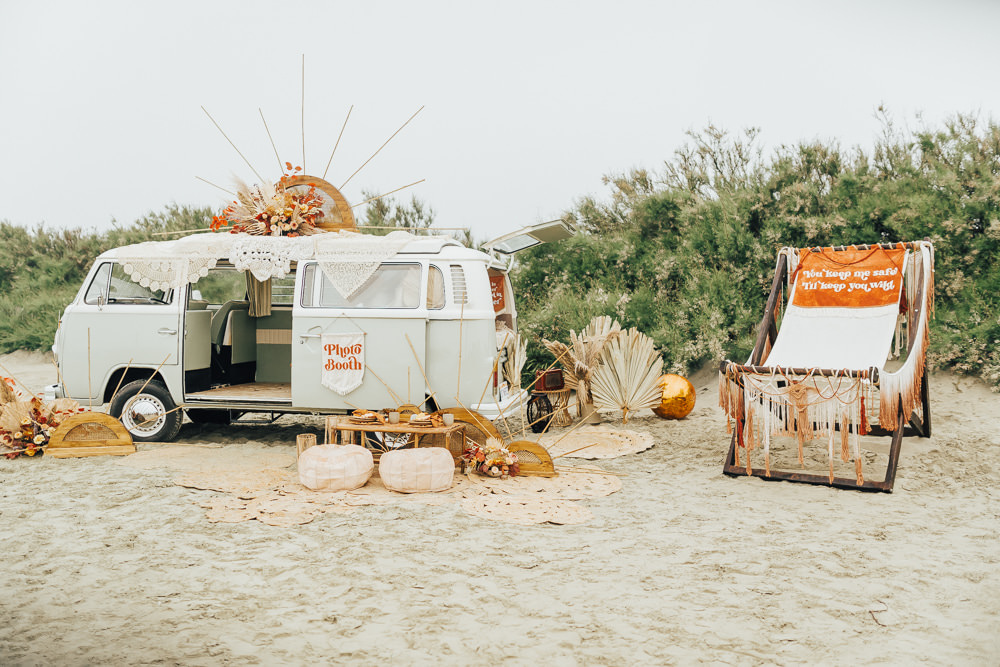 Photobooth Set Up Decor Boho Beach Elopement Rebecca Carpenter Photography