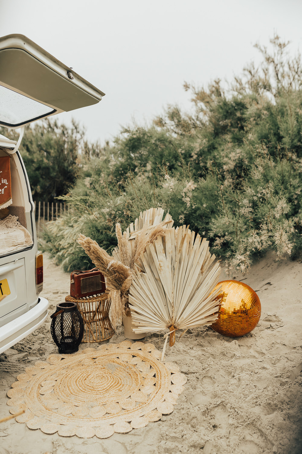 Palm Leaf Arrangement Decor Boho Beach Elopement Rebecca Carpenter Photography