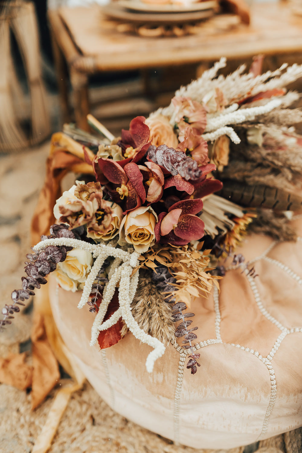Bouquet Flowers Bride Bridal Orange Red Boho Beach Elopement Rebecca Carpenter Photography