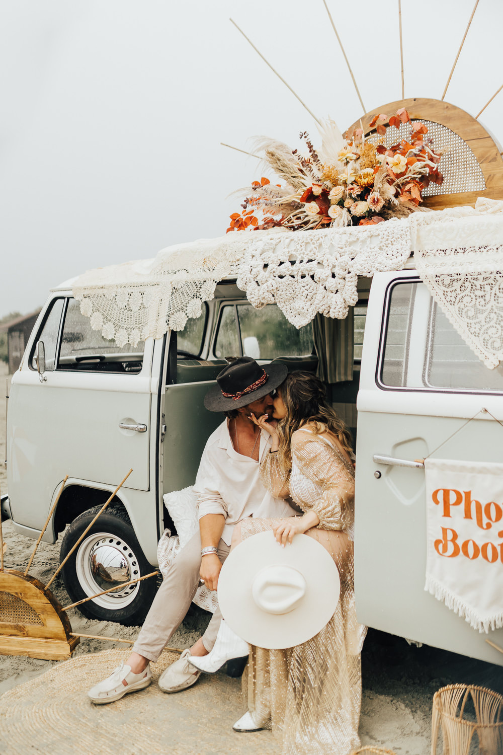 Photobooth Set Up Decor Boho Beach Elopement Rebecca Carpenter Photography