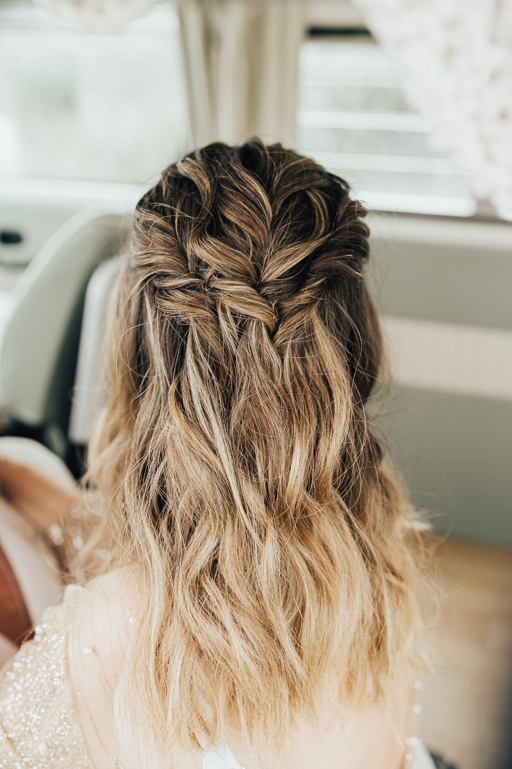 Bridal Hairstyle Half Up Down Waves Boho Beach Elopement Rebecca Carpenter Photography