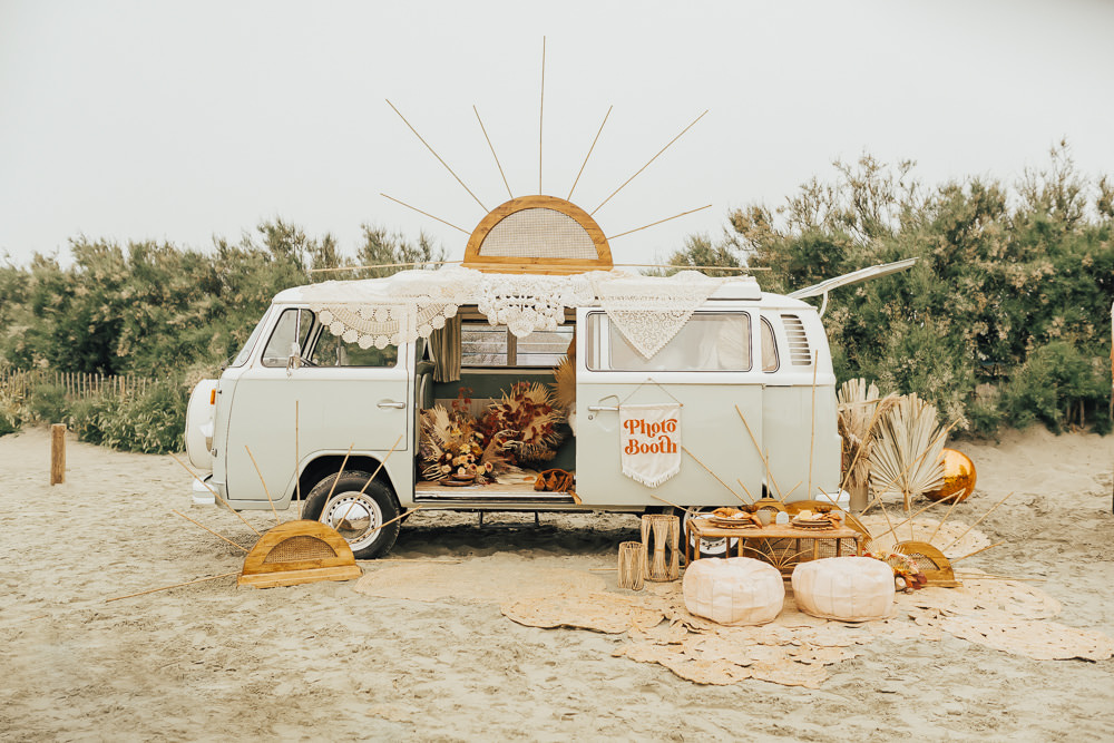 Photobooth Set Up Decor Boho Beach Elopement Rebecca Carpenter Photography