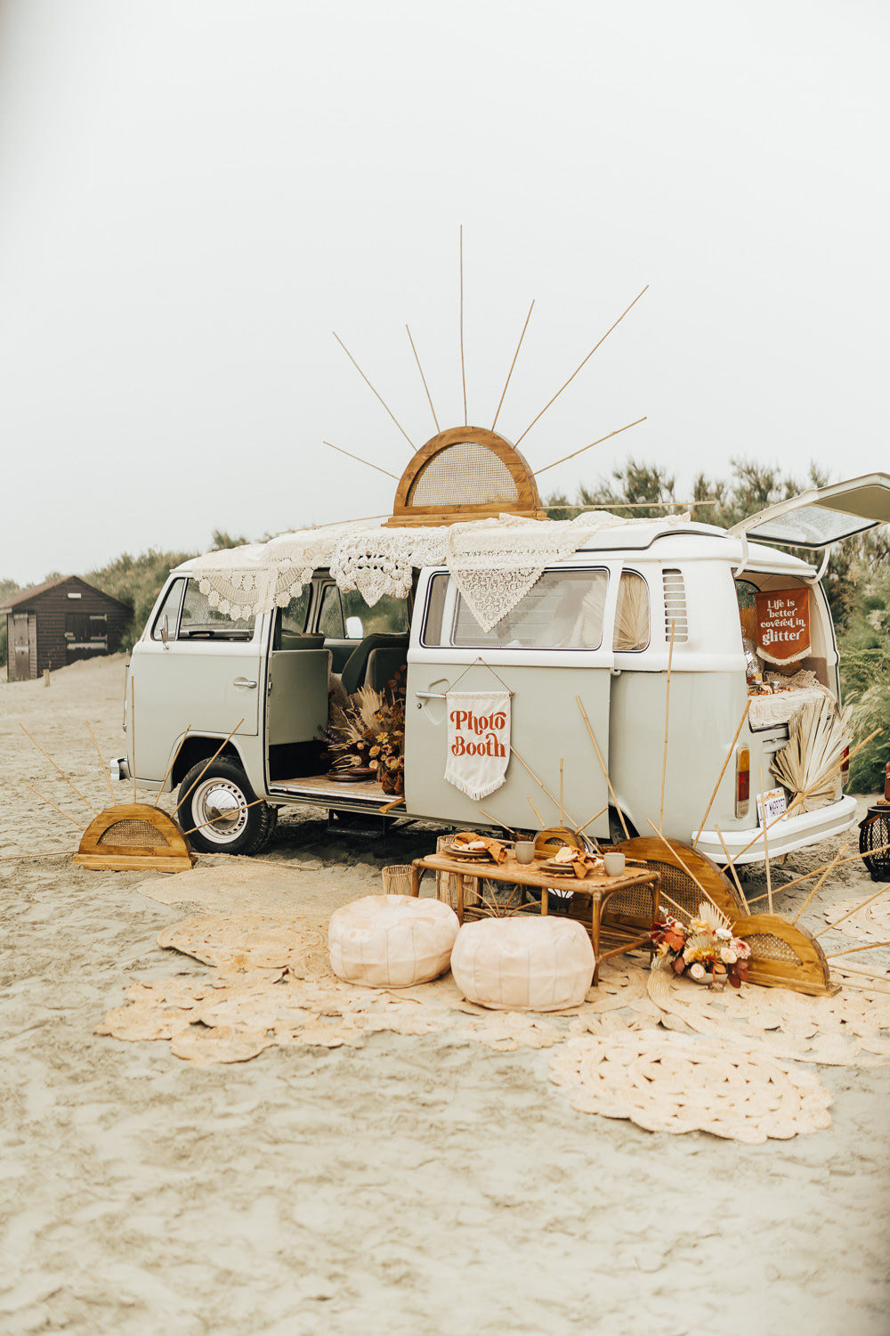 Photobooth Set Up Decor Boho Beach Elopement Rebecca Carpenter Photography