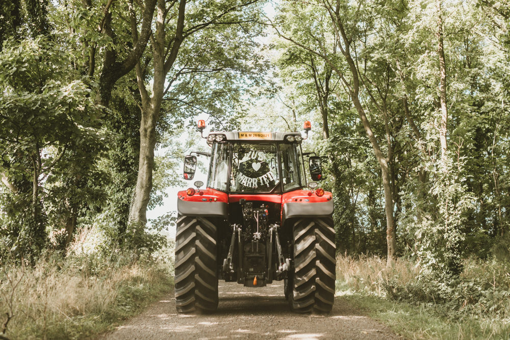 Tractor Transport Castletown Woodland Weddings Wedding Amy Lou Photography