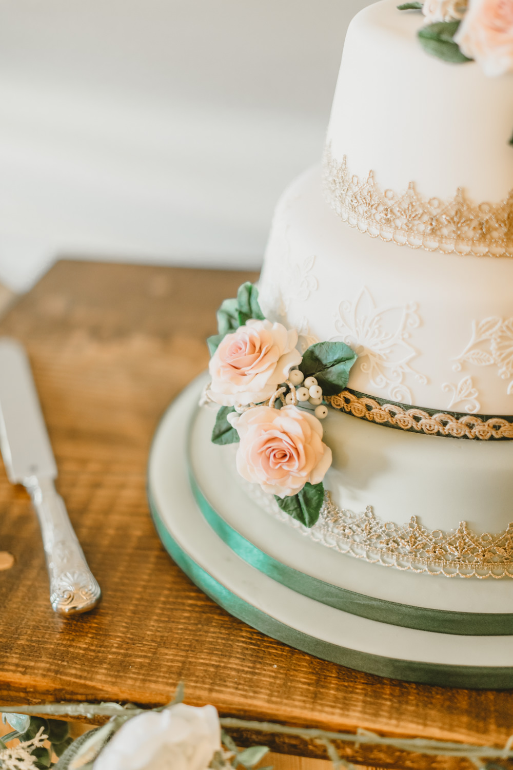Iced Pattern Cake Ribbon Flowers Castletown Woodland Weddings Wedding Amy Lou Photography