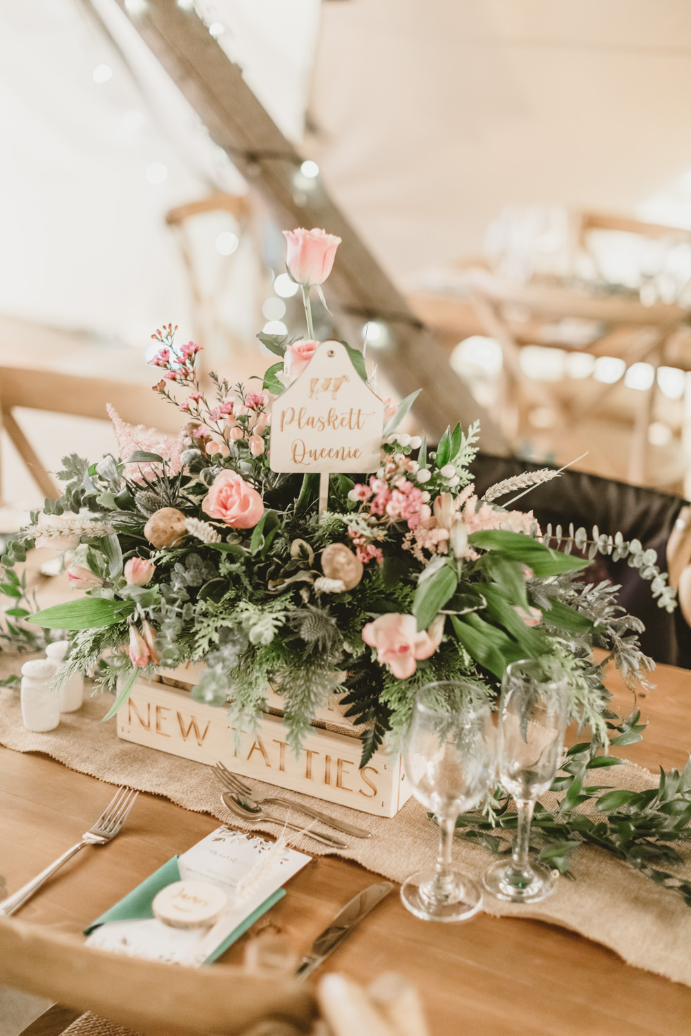 Wooden Box Centrepiece Flowers Rustic Castletown Woodland Weddings Wedding Amy Lou Photography