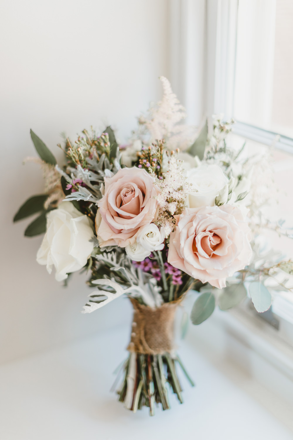 Bouquet Flowers Bride Bridal Pink Cream Rose Castletown Woodland Weddings Wedding Amy Lou Photography