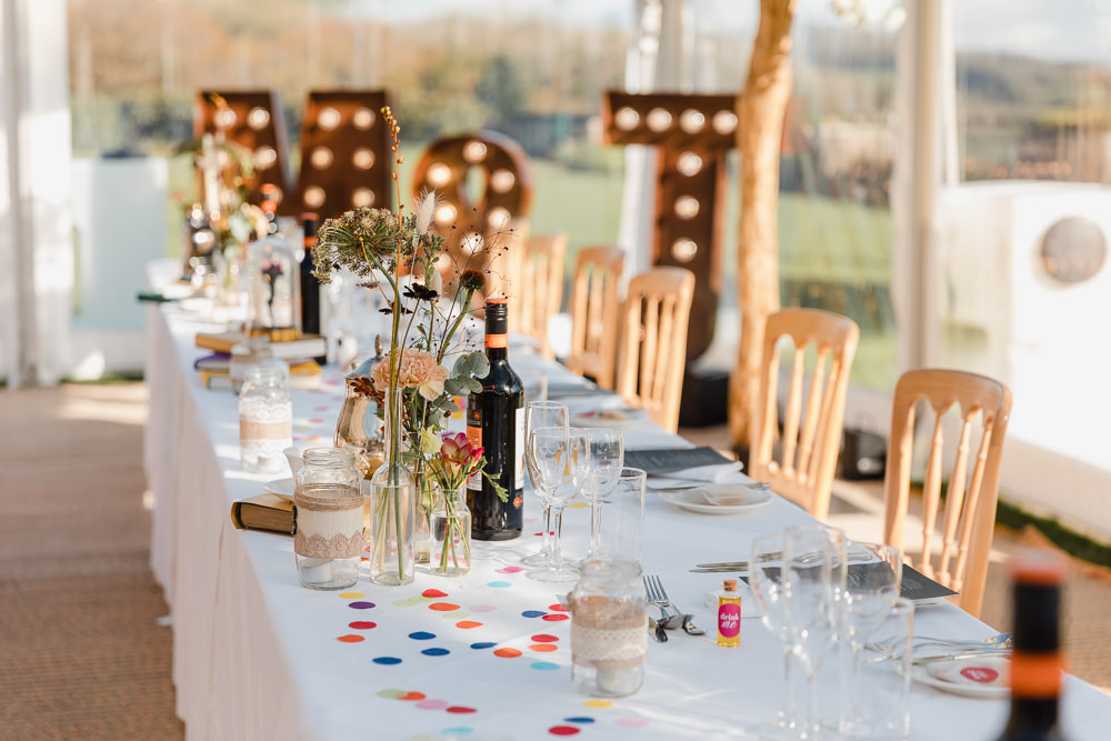 Top Table Decor Confetti Celtic Manor Resort Wedding Michelle Huggleston Photography