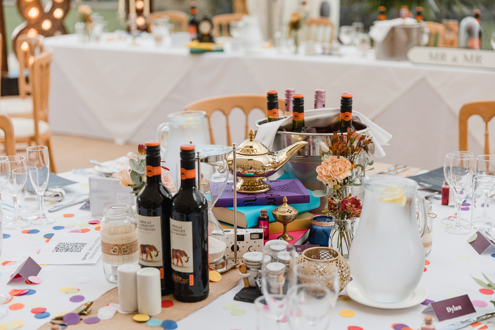 Centrepiece Decor Books Lamp Celtic Manor Resort Wedding Michelle Huggleston Photography