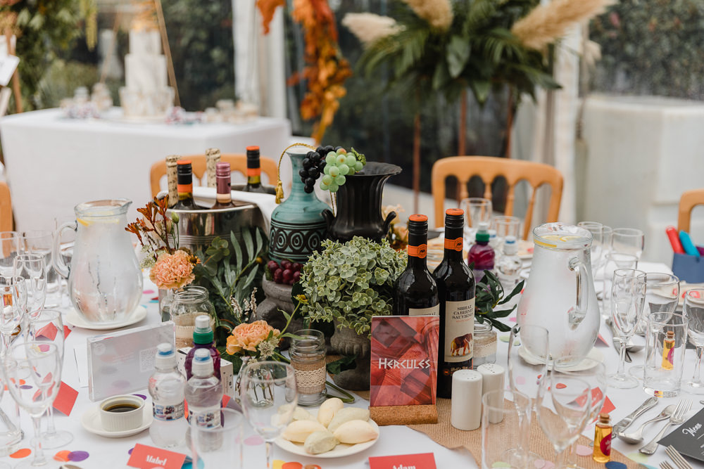 Centrepiece Decor Wine Bottles Manor Resort Wedding Michelle Huggleston Photography