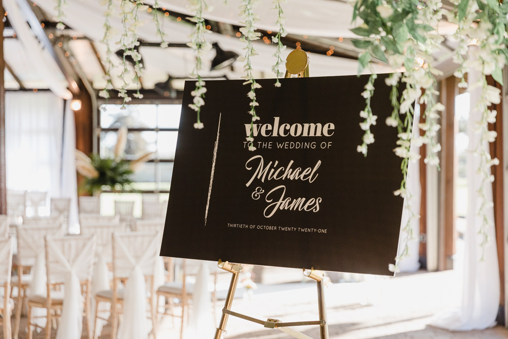 Welcome Sign Monochrome Celtic Manor Resort Wedding Michelle Huggleston Photography