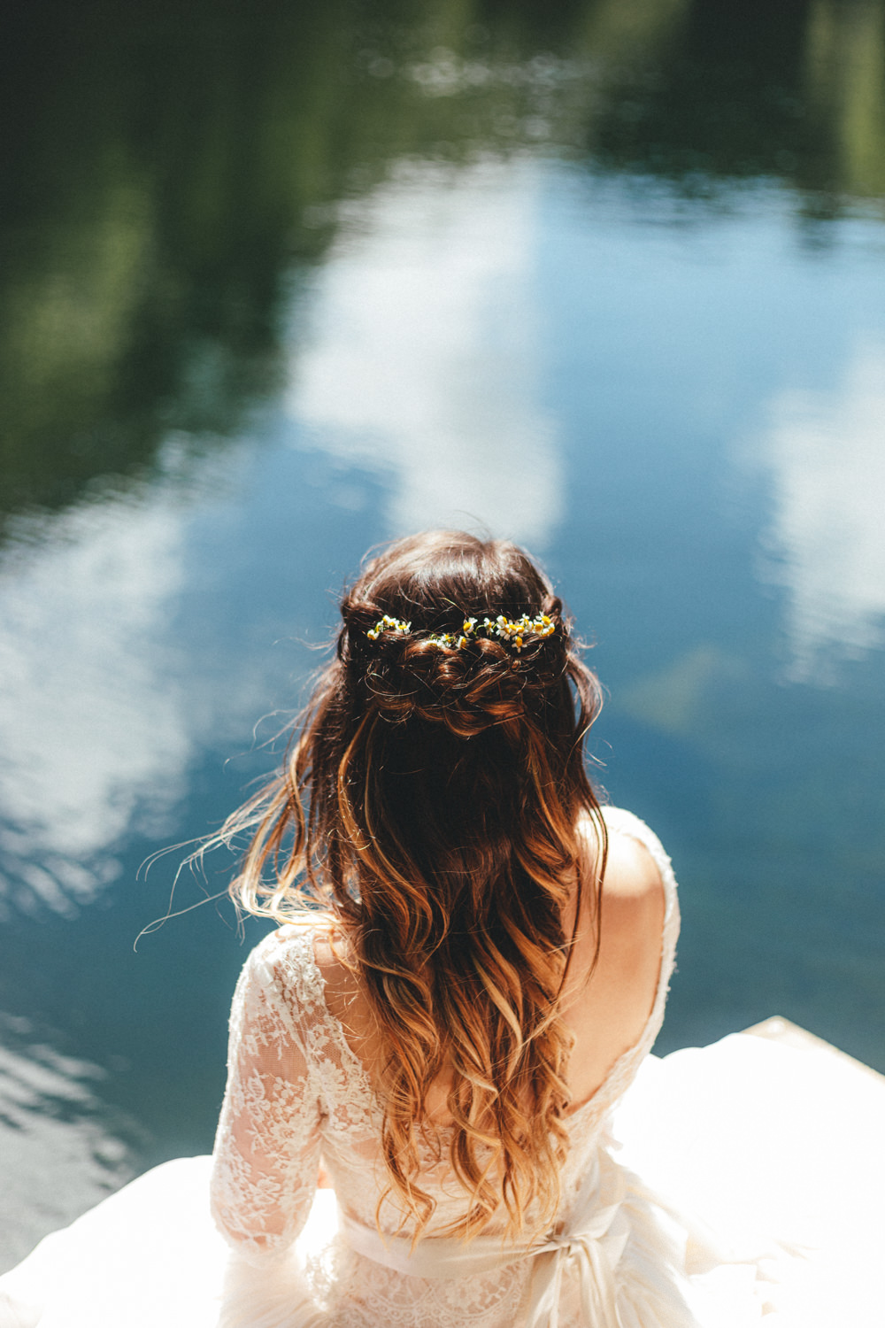 Bride Bridal Hairstyle Half Up Down Cornish Tipi Wedding Emma Stoner
