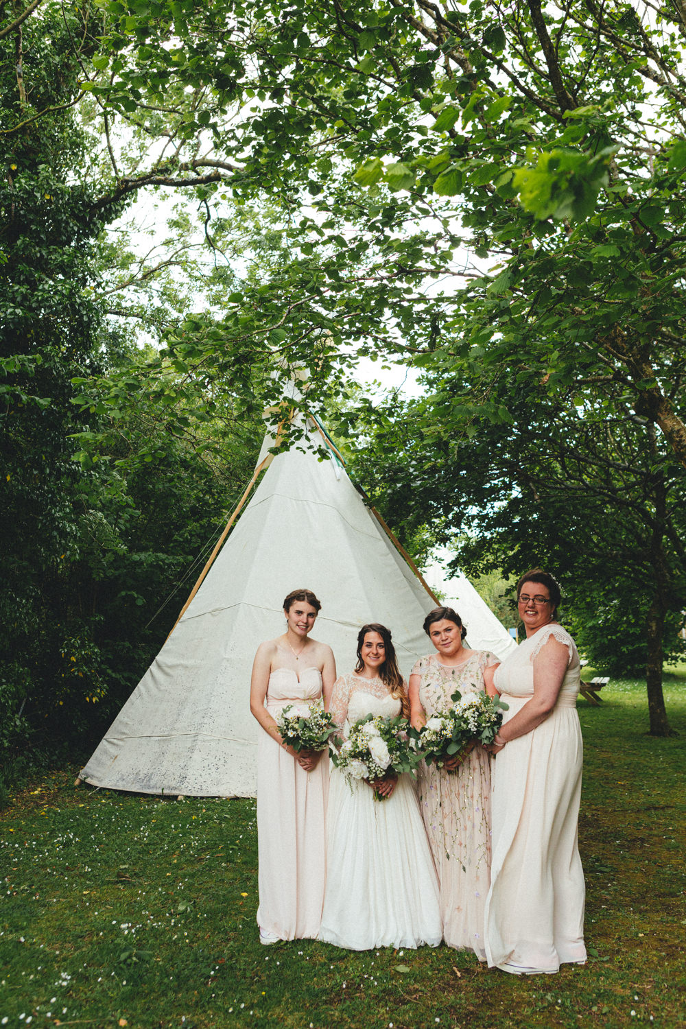 Bridesmaids Mismatched White Dresses Cornish Tipi Wedding Emma Stoner
