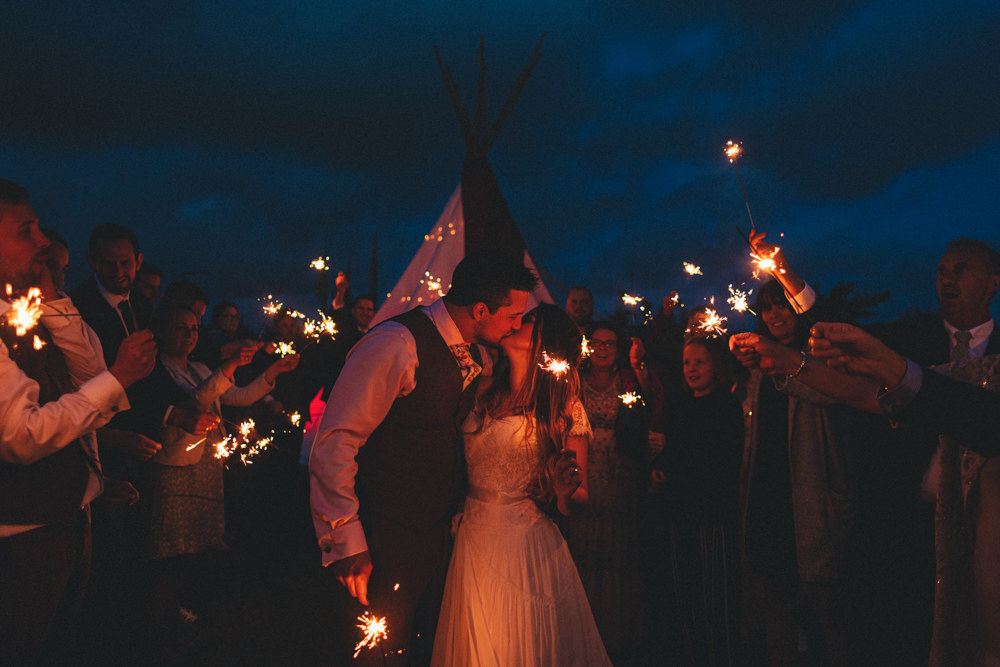 Sparkler Send Off Exit Cornish Tipi Wedding Emma Stoner