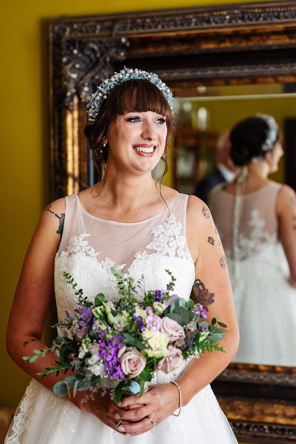 Flower Crown Bridal Hairstyle Up Do Fringe Dodmoor House Wedding Two D Photography