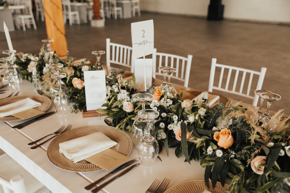 Long Table Decor Flowers Garland Candles Ecuador Wedding Michelle Agurto
