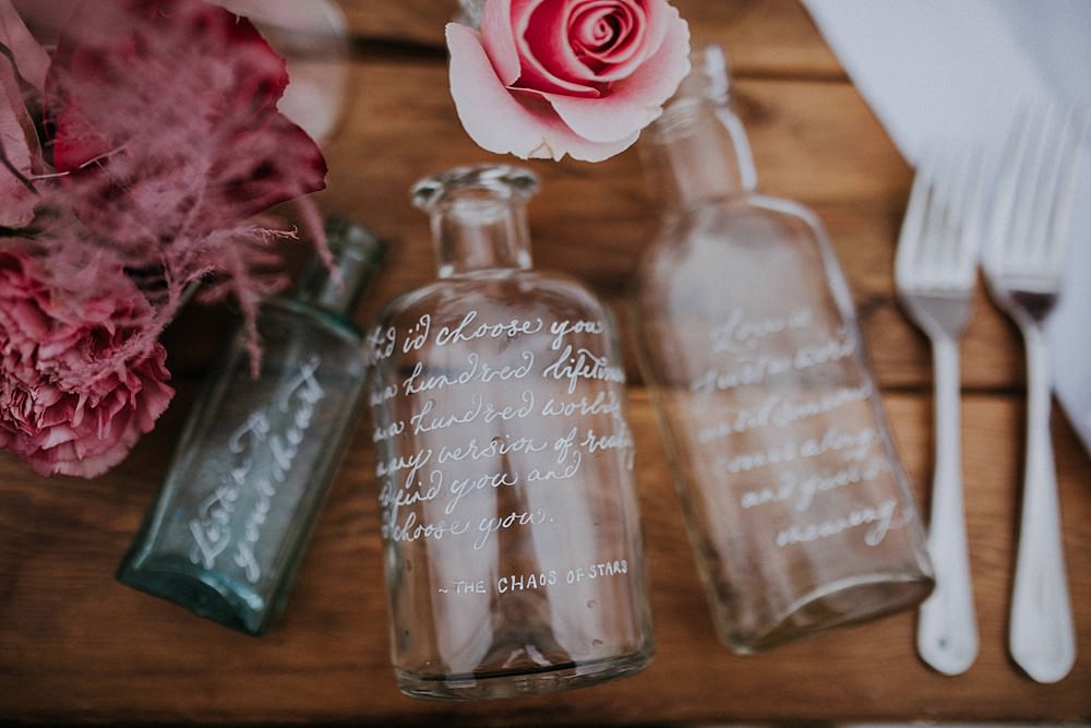Engraved Bottles Wording Decor Hale Park Wedding Lola Rose Photography