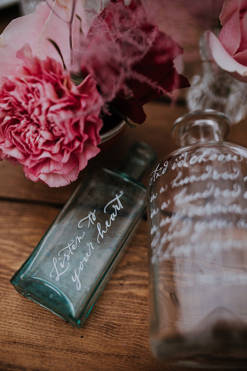 Engraved Bottles Wording Decor Hale Park Wedding Lola Rose Photography
