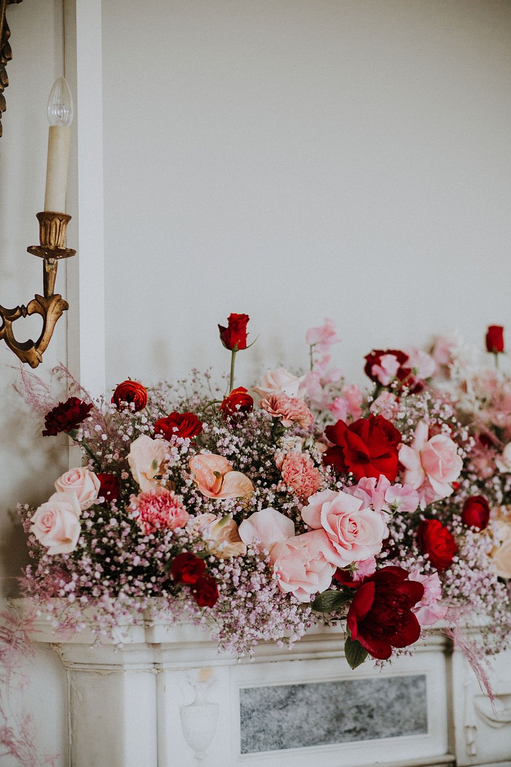 Flower Arrangement Garland Pink Red Rose Hale Park Wedding Lola Rose Photography