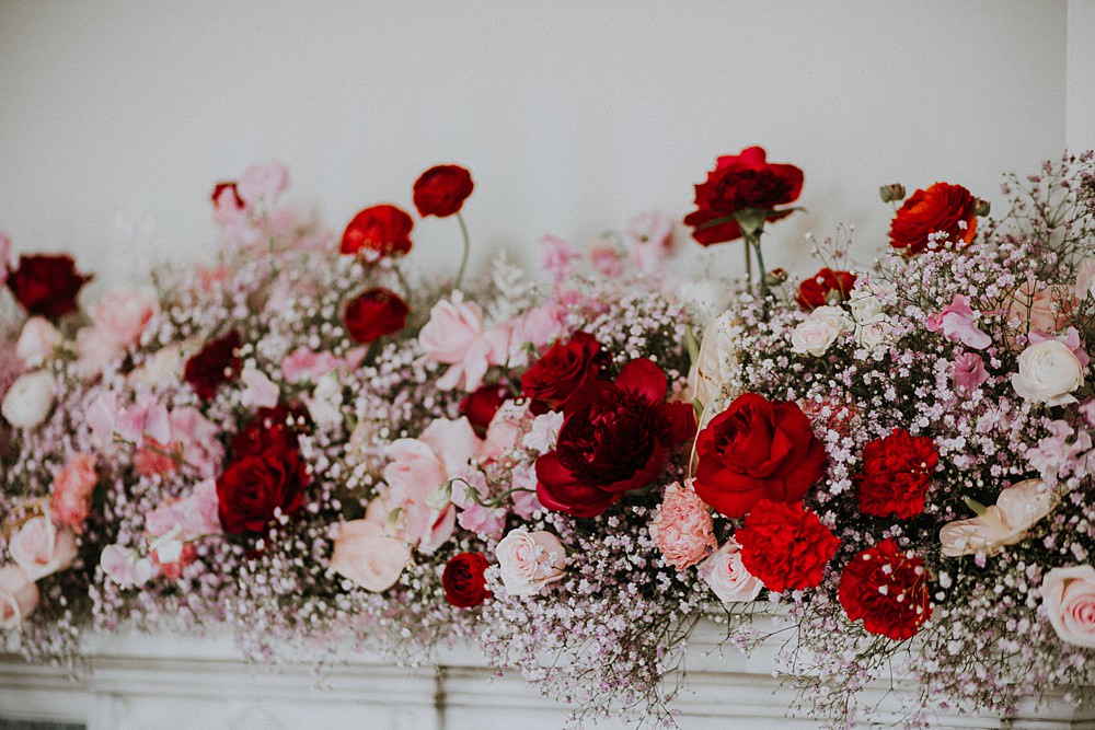 Flower Arrangement Garland Pink Red Rose Hale Park Wedding Lola Rose Photography