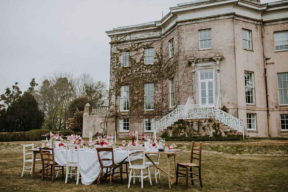 Pink Red Table Flowers Decor Hale Park Wedding Lola Rose Photography
