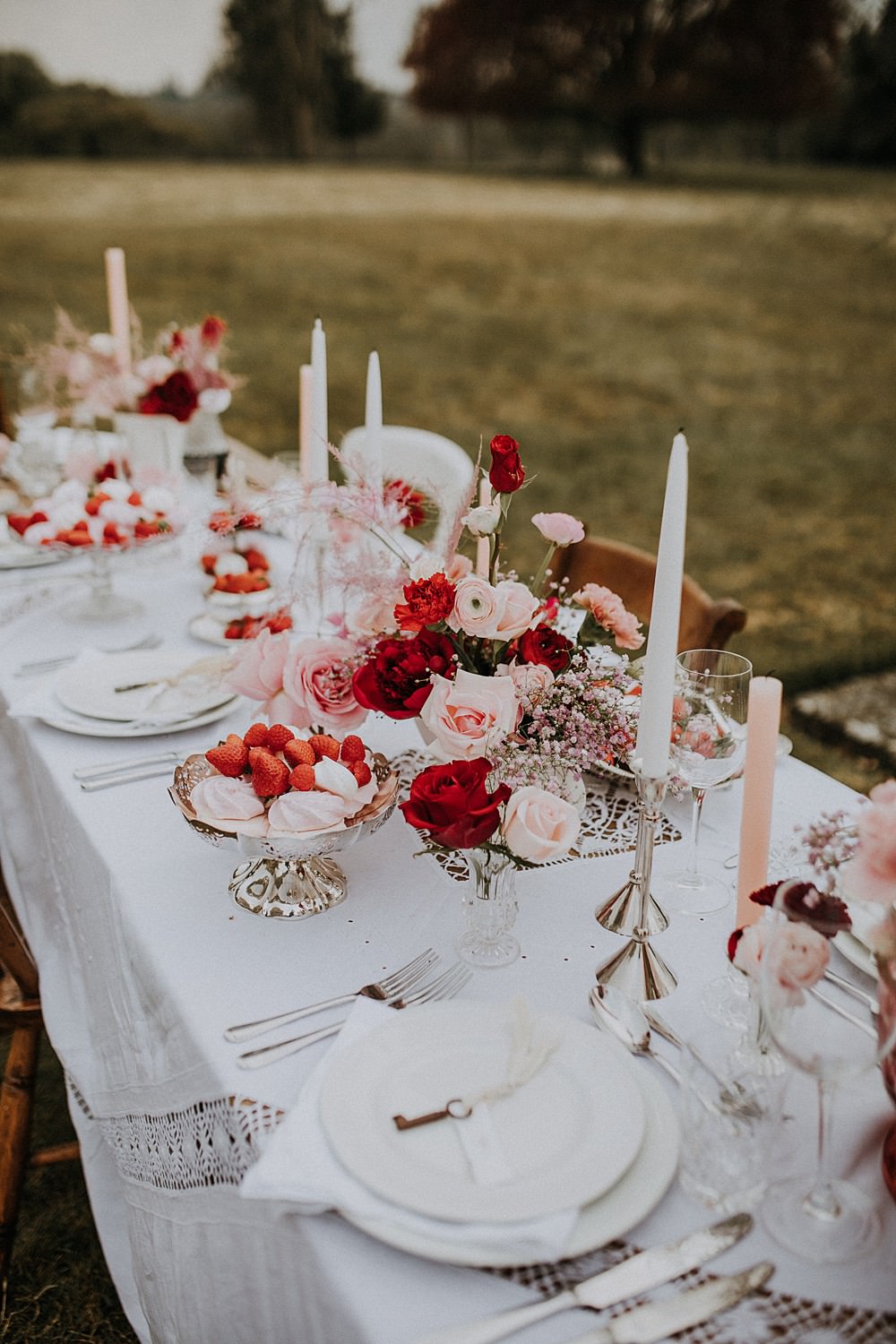 Pink Red Table Flowers Decor Hale Park Wedding Lola Rose Photography