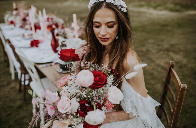 Bride Bridal Bouquet Pink Red Rose Hale Park Wedding Lola Rose Photography