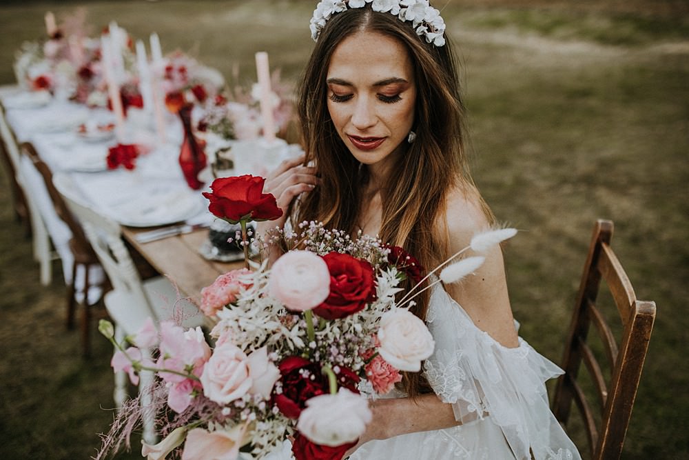 Bride Bridal Bouquet Pink Red Rose Hale Park Wedding Lola Rose Photography