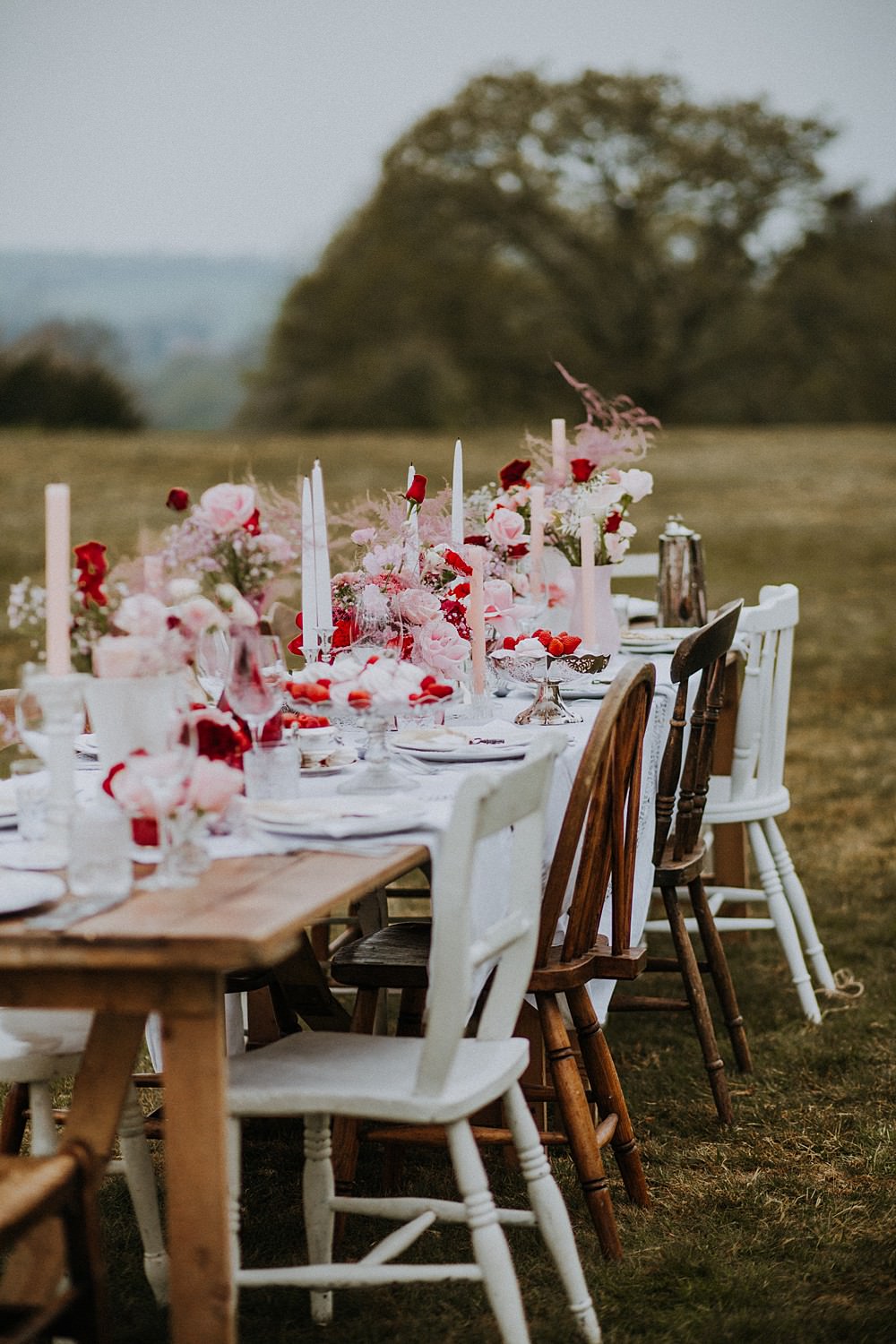 Pink Red Table Flowers Decor Hale Park Wedding Lola Rose Photography