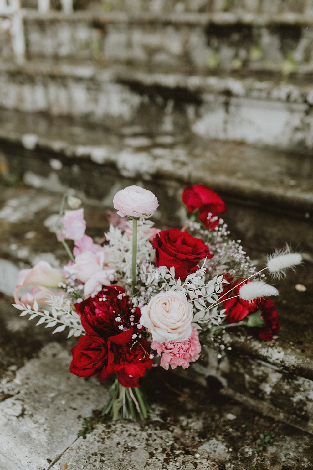 Bride Bridal Bouquet Pink Red Rose Hale Park Wedding Lola Rose Photography