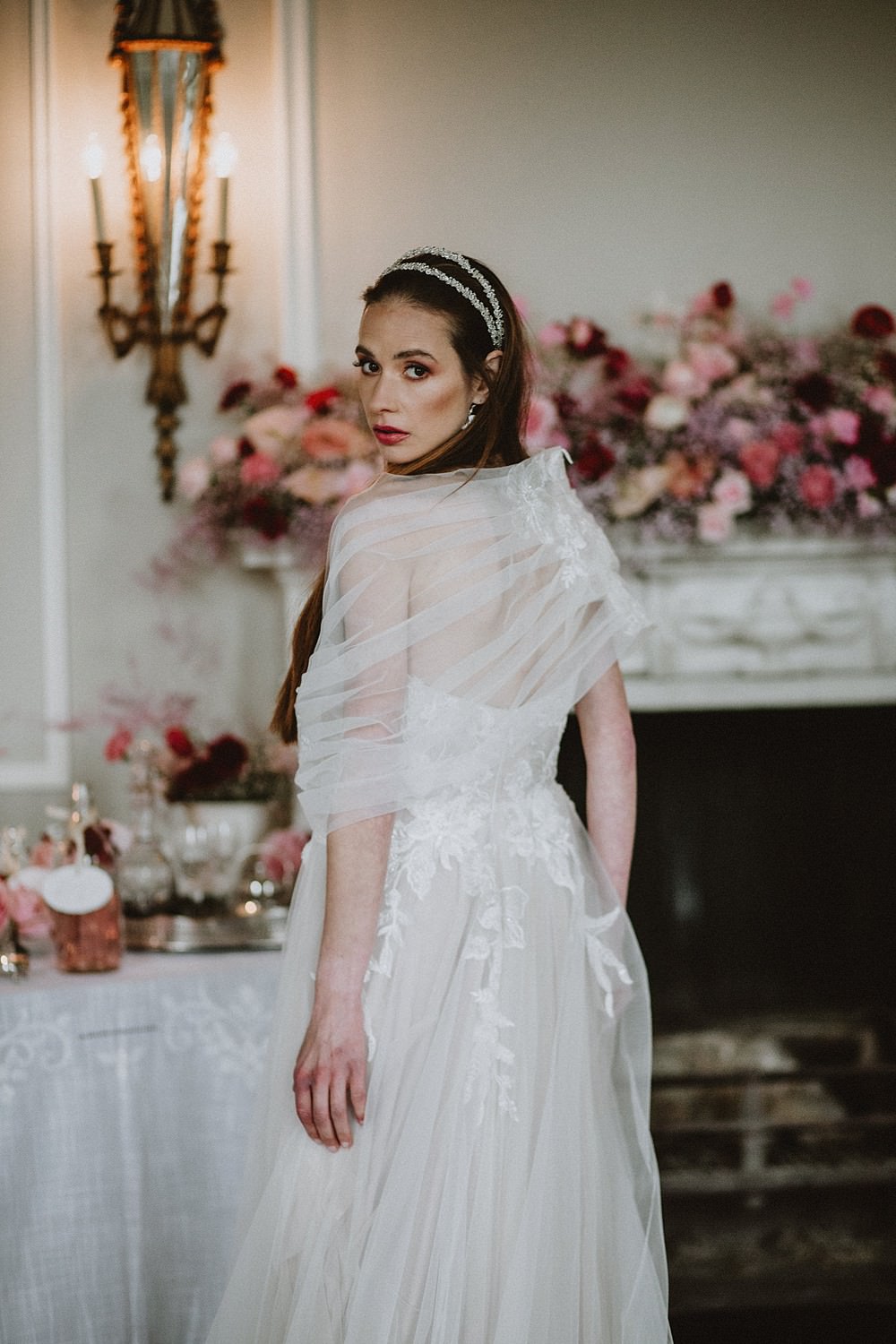 Dress Gown Bride Bridal Long Train Shawl Tulle Hale Park Wedding Lola Rose Photography
