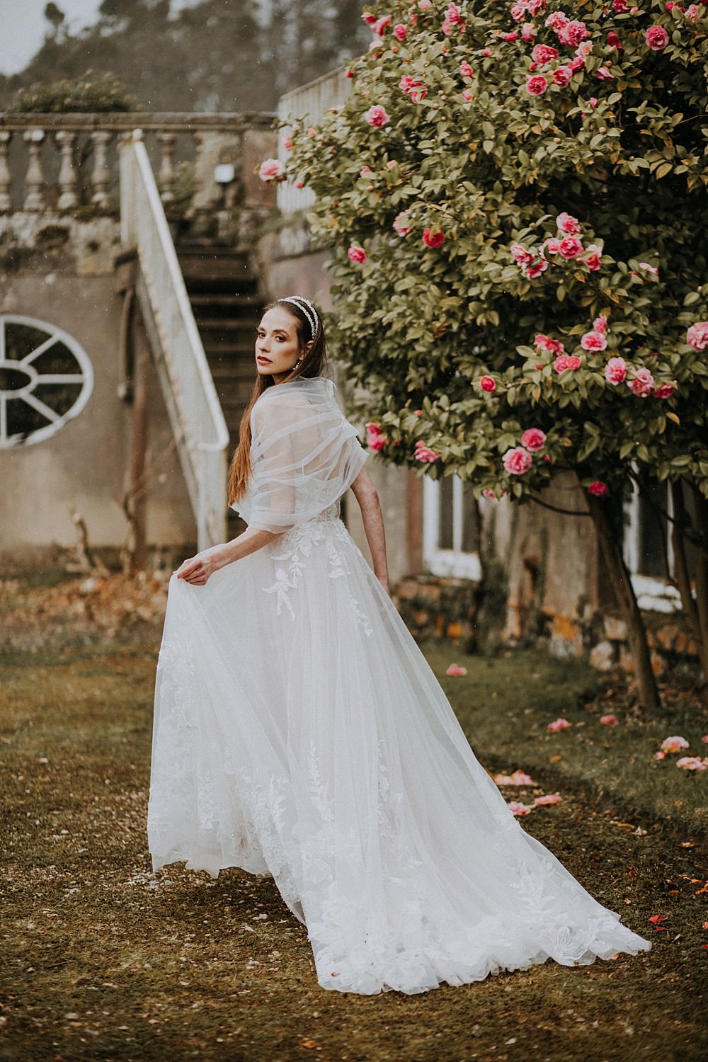 Dress Gown Bride Bridal Long Train Shawl Tulle Hale Park Wedding Lola Rose Photography