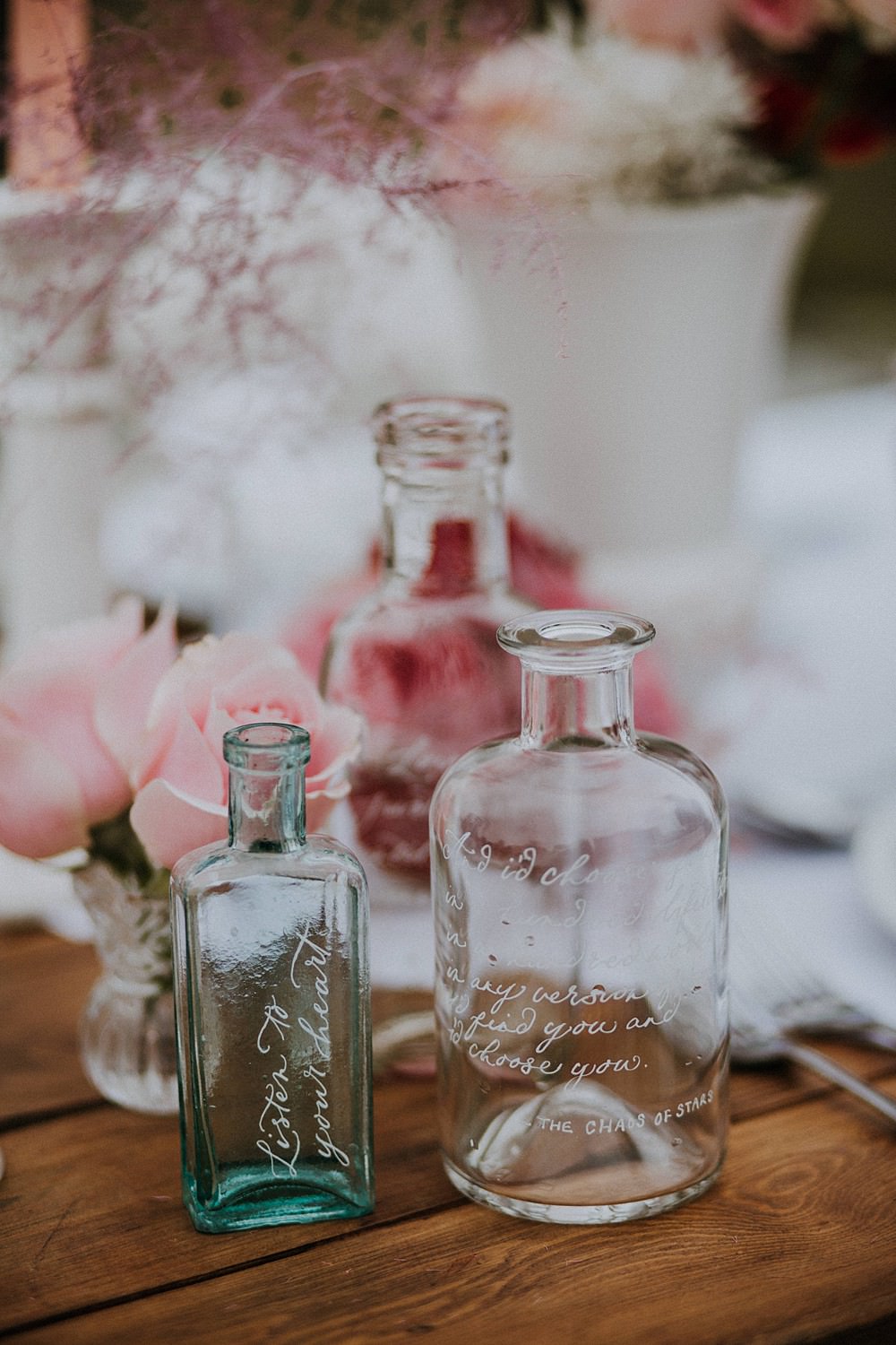 Engraved Bottles Wording Decor Hale Park Wedding Lola Rose Photography