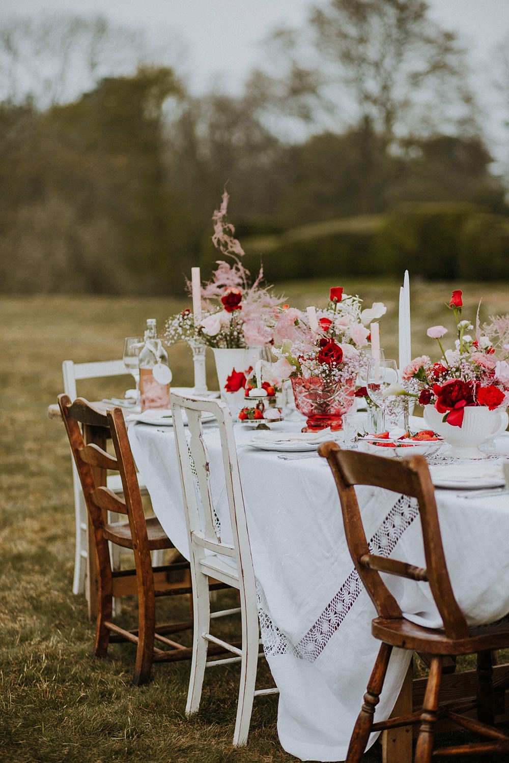 Pink Red Table Flowers Decor Hale Park Wedding Lola Rose Photography