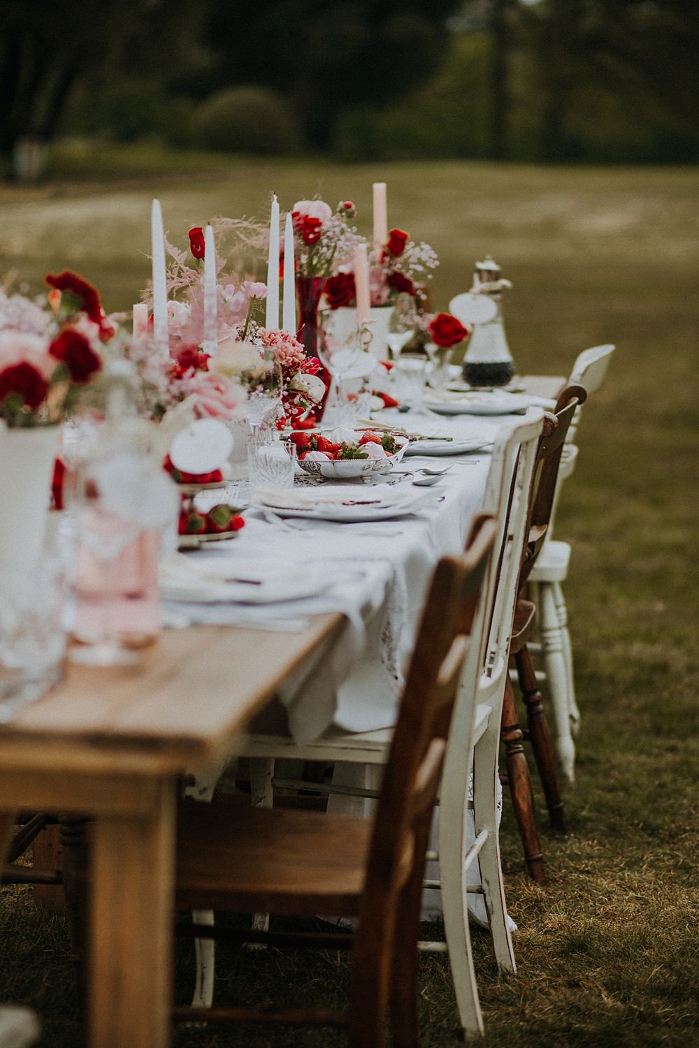Pink Red Table Flowers Decor Hale Park Wedding Lola Rose Photography