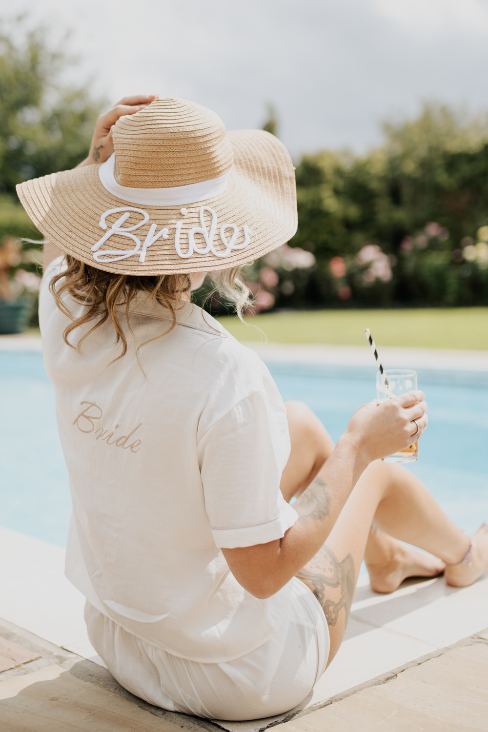 Bride Bridal PJs Srraw Hat High House Weddings Wedding Kerry Ann Duffy Photography